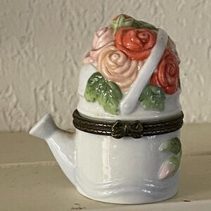 JCM Trinket Box Flower Watering Can Rose Floral Jewelry Ring Garden Hinged 2.5”